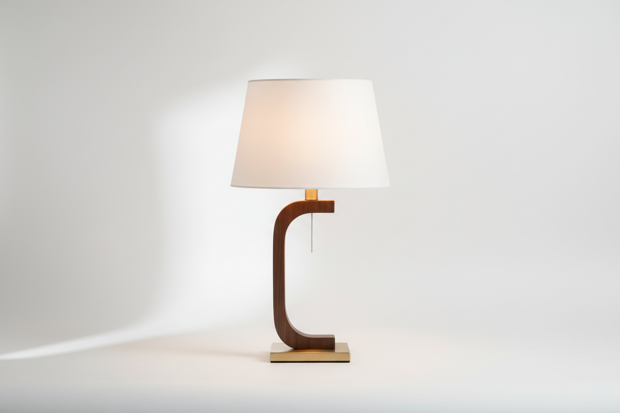 Modern table lamp with white shade on a clean white background