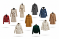 Stylish women's jackets and outerwear in various colors on a white background