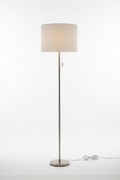 Modern tall floor lamp with white shade on a clean white background