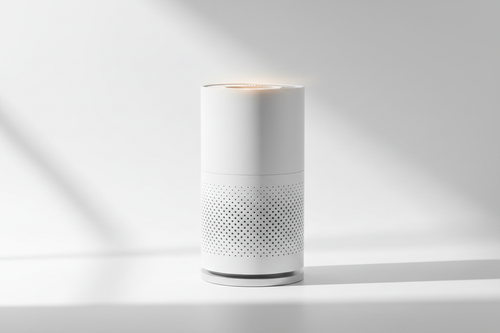 Modern white air purifier on a clean white background